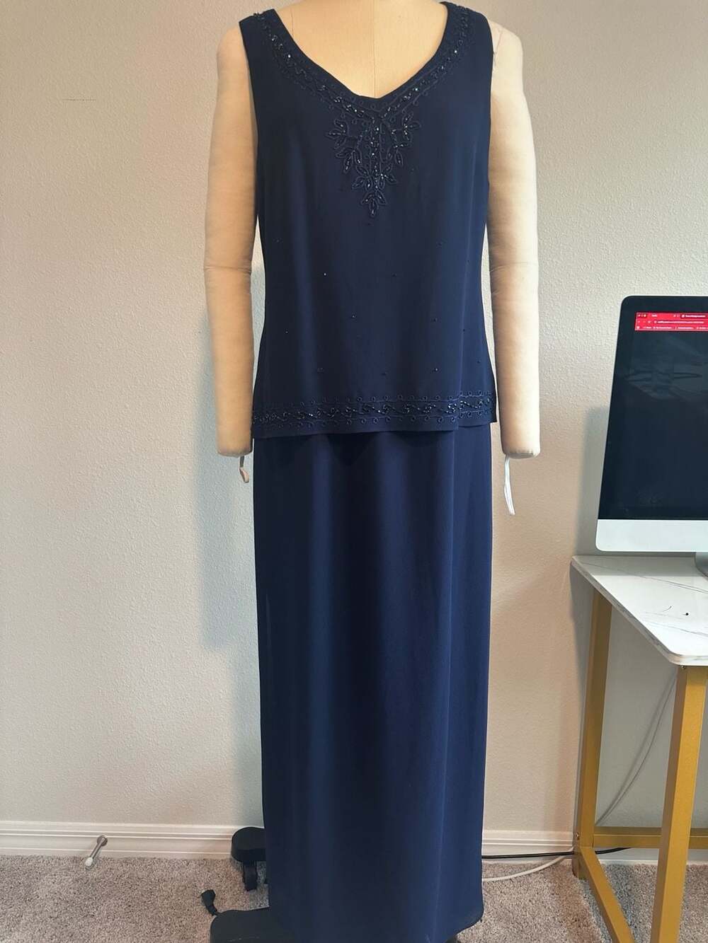 Women's R&M Richards Beaded Godet Jacket & Dress Set, - Picture 5 of 9